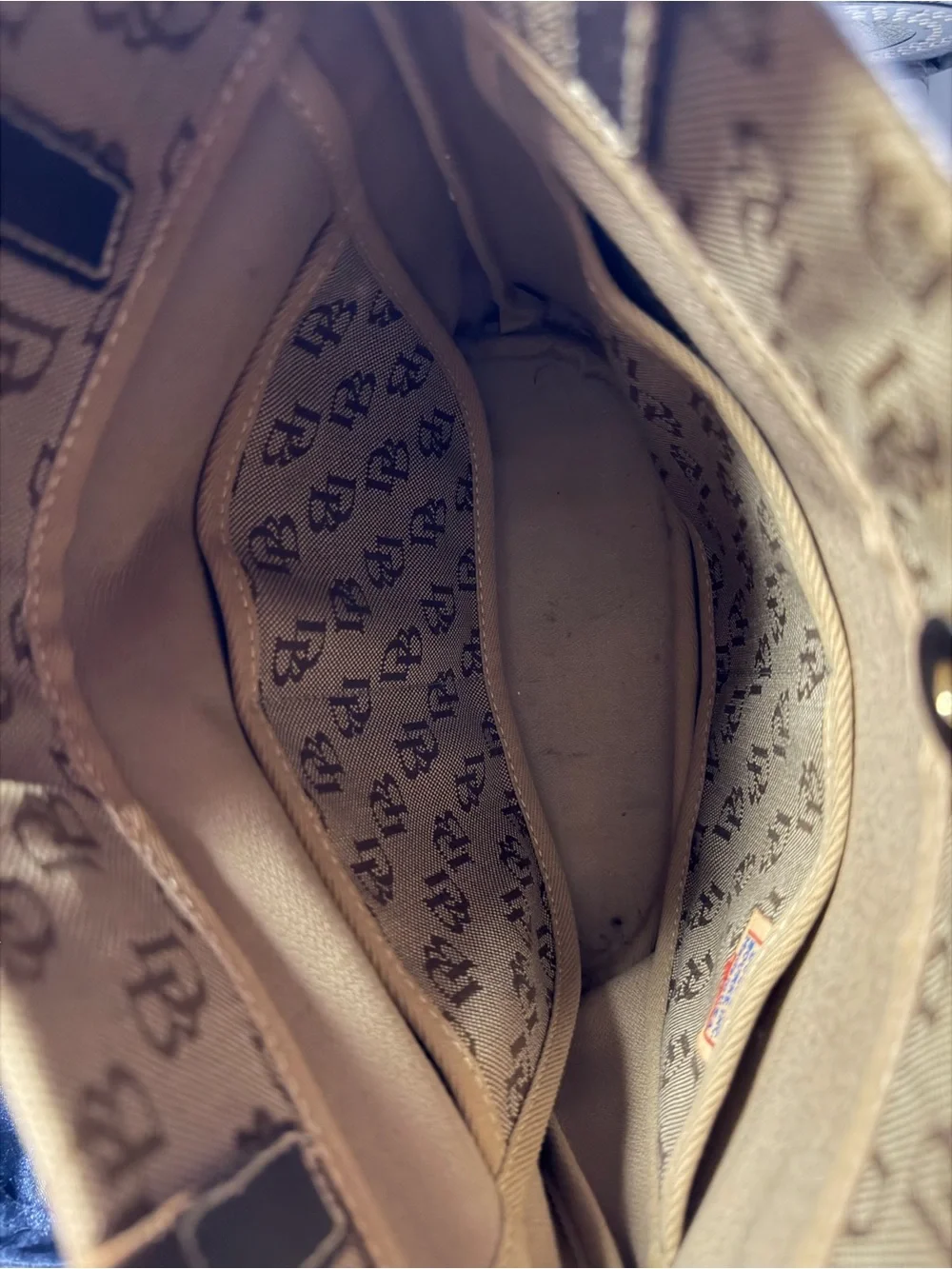 Vintage Dooney & Bourke Signature Monogram Bucket Bag, Teal Duck Fob, Made in US